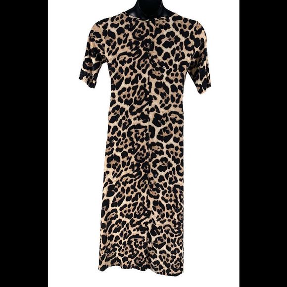 Attitudes by Renee Petite Como Jersey Elbow Sleeve Maxi Dress Leopard - Petite - Picture 2 of 2